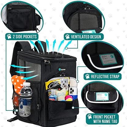 PetAmi Dog Backpack Carrier, Airline Approved 4-Way Entry Cat Bag, Black