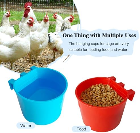 30 Pcs Cage Cups Birds Feeders Bowl Chicken Feeding Watering Dish Hanging Wire Cages Box Coop Cups for Pet Parrot Parakeet Gamefowl Poultry Pigeon and Quail（Blue and Red）