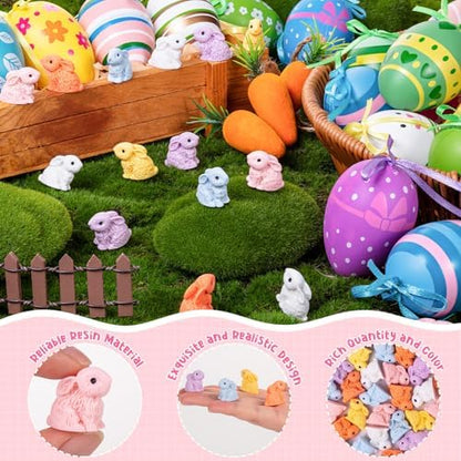 120PCS Miniature Resin Rabbit Easter Bunny Figurines for Easter Egg Fillers