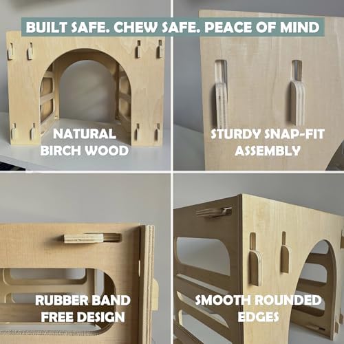 Kiwi&Mora Wooden Bunny Hideout – Large Indoor Rabbit House with Hay Feeder