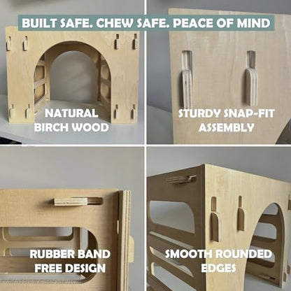 Kiwi&Mora Wooden Bunny Hideout – Large Indoor Rabbit House with Hay Feeder