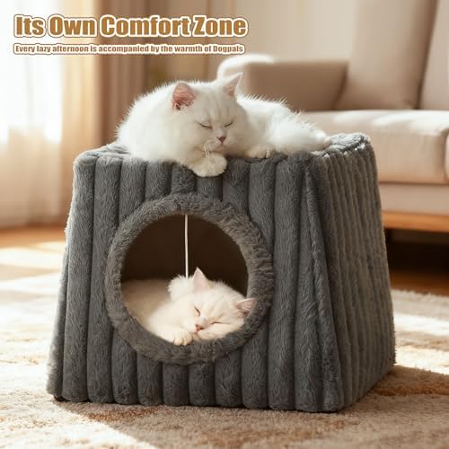 Dogpals Cat Cave Bed 15.74"x15.74"x13.38" Large with Balls(Deep Grey)