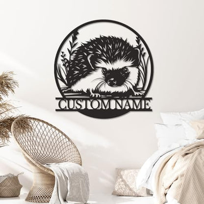 Custom Hedgehog Metal Sign, Personalized Name Wall Art, Unique Home Decor Gift, Garden Memorial Marker, Housewarming Present for Hedgehog Lovers (Style-2)