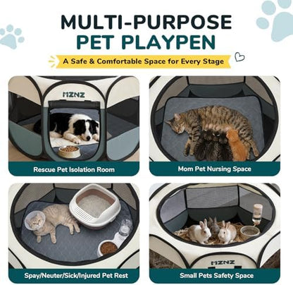 Dog Cat Small Animal Puppy Playpen Crate with Pee Pad, Large, Grey