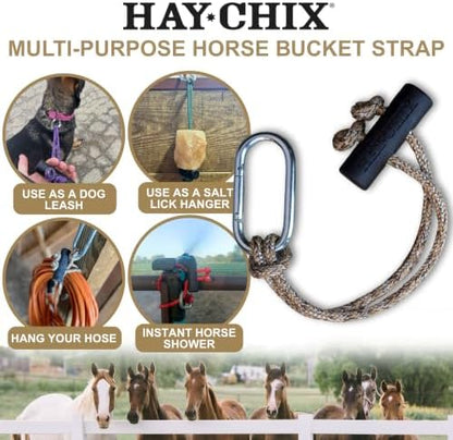 Hay Chix 14-Inch Horse Bucket Strap | Adjustable Stall Hanger, Oat