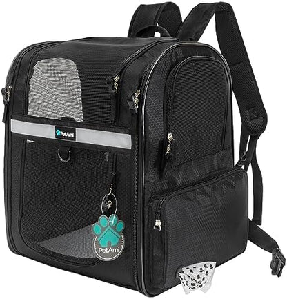 PetAmi Dog Backpack Carrier for Cats, 4-Way Entry Ventilated, 18 lbs, Black