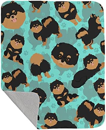 Caroline's Treasures MLM1040LQB Black and Tan Pomeranian Quilted Blanket 50x60 Artwork Pattern Quilted Throw Blanket for Bed, Couch, Sofa, Soft and Lightweight
