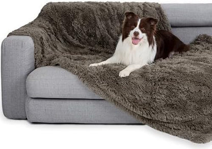 gogobunny Waterproof Dog Blanket for Couch & Furniture Protection - Super Soft Reversible Throw for Large Dogs & Cats, Calming Washable Fur & Sherpa Pet Blanket (50x60 Inch, Stone)