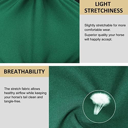 Harrison Howard Stretchy Tail Bag Breathable Horse Tail Guard Slip on Design Protect Horse Tail 2 Strand Closure Straps Keep Tail Clean & Protected 22" L Length Makes Grooming Easy-Deep Green