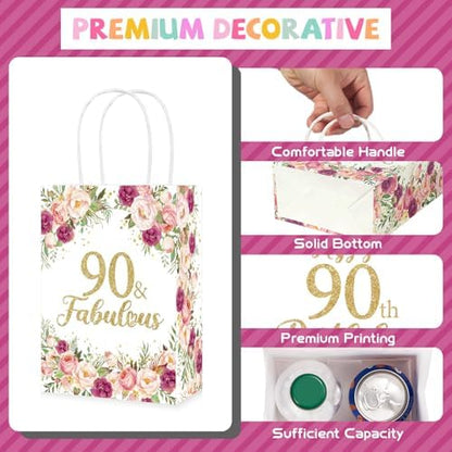 Greencian 16Pcs Flower 90th Birthday Party Favor Bags for Women