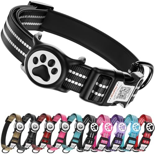 Waterproof AirTag Dog Collar with QR Code Dog Tag, Black02 L