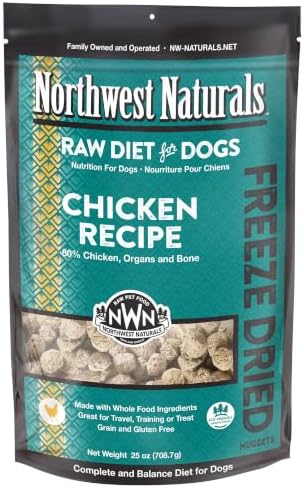 Northwest Naturals Freeze-Dried Chicken Dog Food - Bite-Sized Nuggets - Grain-Free, High-Protein, Raw Diet, Human-Grade Ingredients, All Natural, Healthy & Nutritious, Proudly Made in USA, 25 Oz
