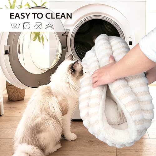 Washable Round Cat Bed Puppy Bed, Soft Corduroy Fleece Pet Bed