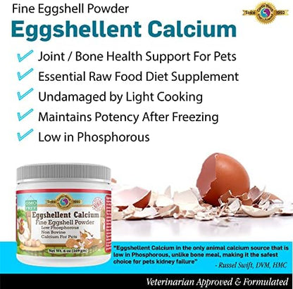 Calcium for Dogs and Cats - Fine Eggshell Powder - Strong Hip & Joint Supplement for Dogs and Cats- Dietary Supplement - No Additives - Pet's Friend Eggshellent Calcium 6oz