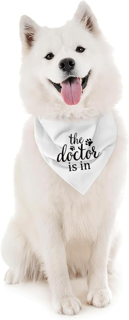 The Dogtor is in Dog Bandana, Therapy Scarf, White Pet Dog Scarf Accessories, Pet Dogs Triangle Muffler, Pets Muffler for Small Medium, Pets Lovers Gift, Comfort Dogs, Emotional Support Bandana