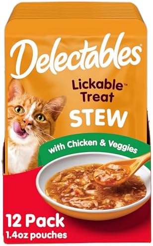 Delectables Lickable Treat Stew Wet Cat Treat with Real Tuna & Shrimp, Food Topper, Hydrating, Grain-Free, No Fillers, No By-Products, No Added Preservatives, 1.4oz Pouch, 12ct