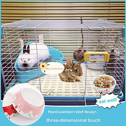2 Pcs Hamster Ceramic Bowl, Small Animals Anti-Turning Food Water Bowl for Rabbit Hamster Guinea Pig Hedgehog Squirrel (Pink and Red)