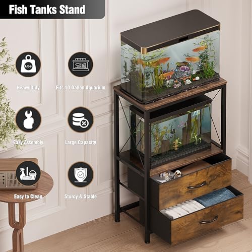 10 Gallon Aquarium Stand with 2 Drawers, Brown