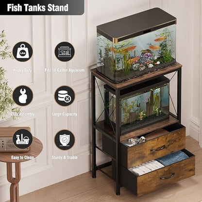 10 Gallon Aquarium Stand with 2 Drawers, Brown