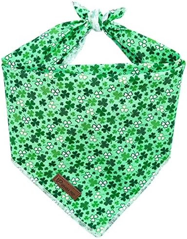 St. Patrick's Dog Bandanas, Shamrock Triangle Bid Scarf for Medium Large Girl Boy Dogs, Spring Cotton Puppy Kerchief, Green Dog Bandana