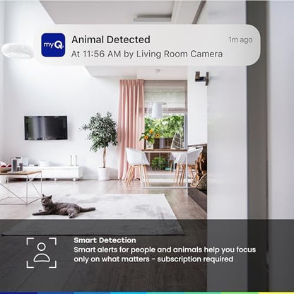 myQ Indoor Plug-in Security Camera Gen 2 – 2K Smart Wi-Fi Camera with Night Vision, Baby and Pet Monitor, Motion Detection and Alerts, 2-Way Audio & App Control, 2 Pack
