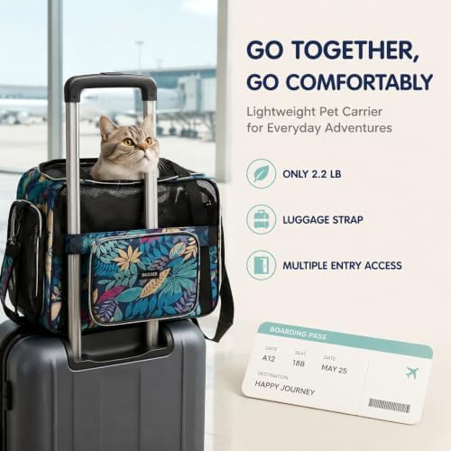 BAGLHER Pet Travel Carrier for Small Medium Cats & Dogs, Airline Approved Soft Sided
