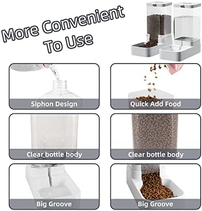 NKECOBJI Gravity Pet Feeder and Water Dispenser Set, Automatic Dog Feeder and Dog Water Dispenser for Dogs Cats Pets Animals Large Capacity(3.8L)