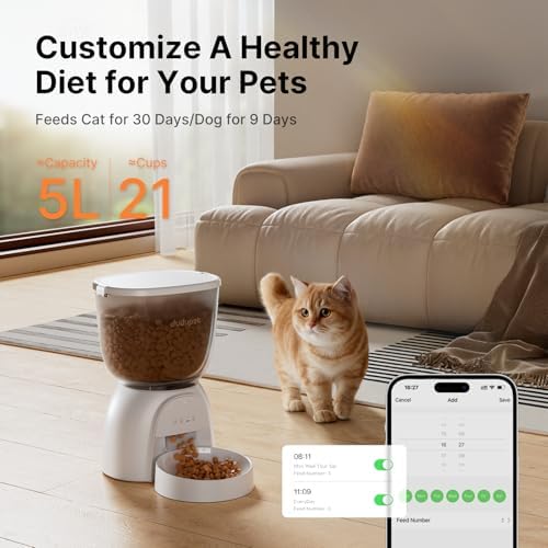 Automatic Cat Feeder with WiFi, Timed Cat Dry Food Dispenser for Cats Dog