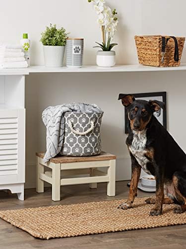 Bone Dry Pet Storage Collection Lattice Paw Print, Gray, Small Round