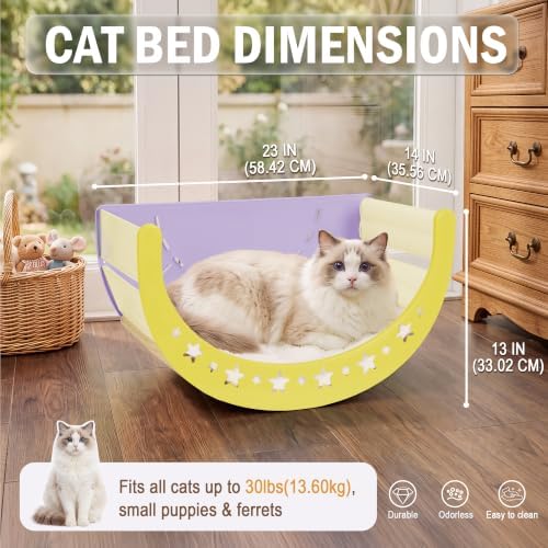 3-in-1 Crescent Elevated Cat Bed with Removable Sisal Scratcher & Soft Fleece Mat, Rocking Cat Hammock Lounge for Indoor Cats, Kittens & Small Animals, Purple