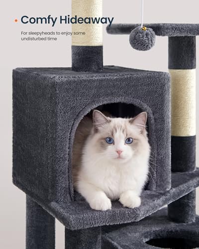 SONGMICS HOME Cat Tree for Indoor Cats, Multi-Level Cat Tower with Sisal Scratching Posts, Hammock and Condo, Dark Gray