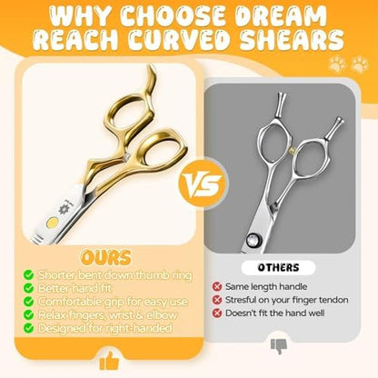 Dream Reach Dog Grooming Scissors - 7'' Curved Dog Shears Set with Ergonomic Handle, Professional Sharp Trimming Curved Scissors and Comb for Pet