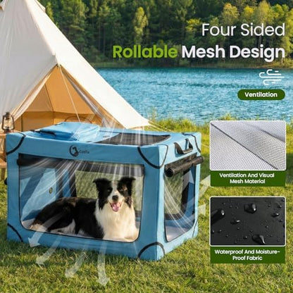 Portable Collapsible Soft Dog Crate for Medium Dogs, 30in Blue