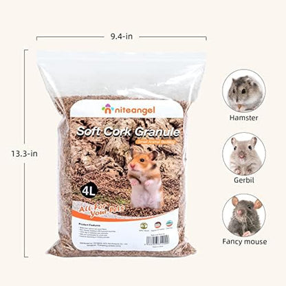 Niteangel Natural Cork Hamster Bedding: 4L Oak granula 2-3mm & Low Dust