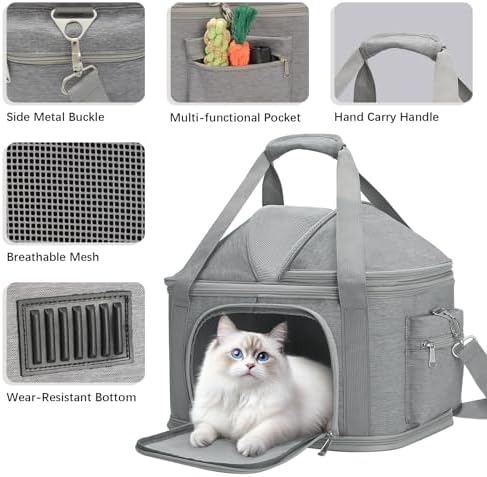 Airline Approved Pet Carrier Soft-Sided Dog Carriers Travel Tote Bag for Small Dogs Cats, Foldable Pet Bag for Puppies Small Animals with Pockets (Grey, 16.2" x 11.4" x 13")