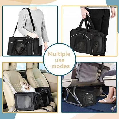 Petsfit Two-Way Placement Pet Carrier Airline Approved, Cat Carriers for Kittens, Puppies,Rabbit,Hamsters, Washable,Black