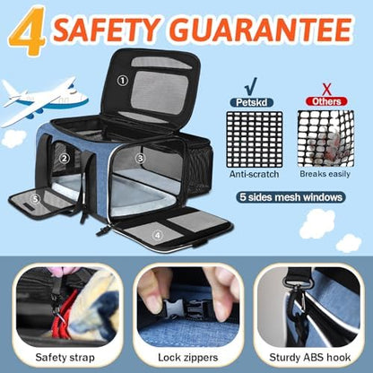 Petskd Top and Side Expandable Small Pet Carrier Airline Approved, Blue