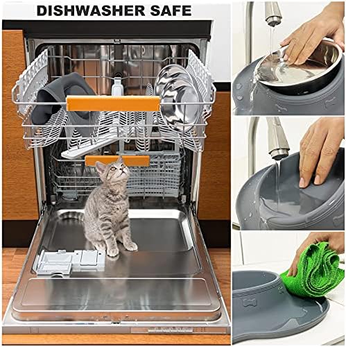 AsFrost Dog Food Bowls Stainless Steel Dog Food & Water Bowl Set with No Spill No Slip Silicone Mat, Dog Dishes for Small Medium Size Dogs Pet Cat Puppy Food Feeding Bowls, Grey, 24oz, 3 Cup