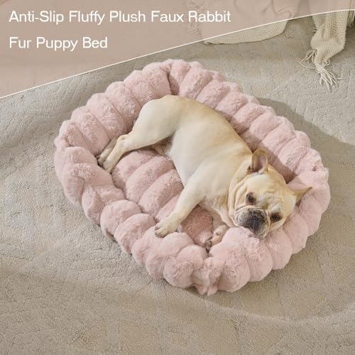 Luxury Dog Beds,Large Sized Dog Washable Furry Pet Beds,Comfort Rectangle Pet Sofa Couch with Ultra,Puppy Beds with Removable Zipper Cover,30x25x7.5inches,Blush Pink