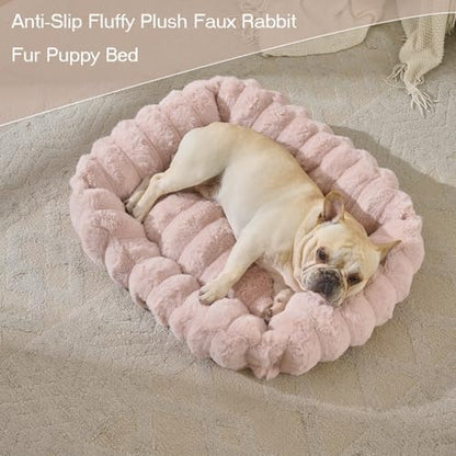 Luxury Dog Beds,Large Sized Dog Washable Furry Pet Beds,Comfort Rectangle Pet Sofa Couch with Ultra,Puppy Beds with Removable Zipper Cover,30x25x7.5inches,Blush Pink