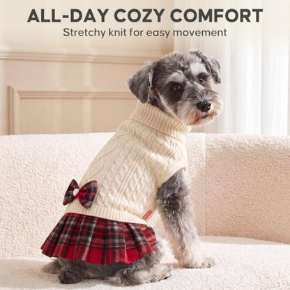 KYEESE Dog Sweater Dress for Small Medium Dogs Turtleneck Thick Knit