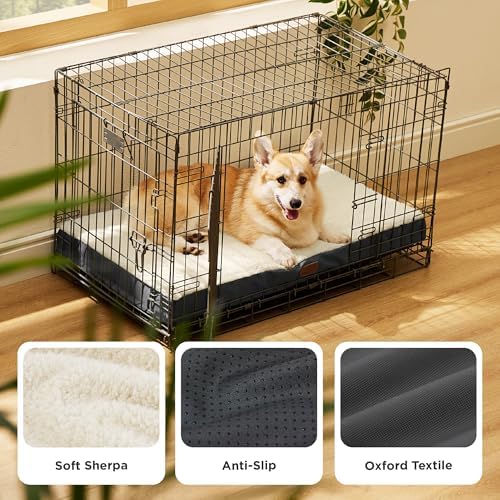 Bedsure Washable Dog Crate Bed for Large Size with Comfy Sherpa,35x22 Grey