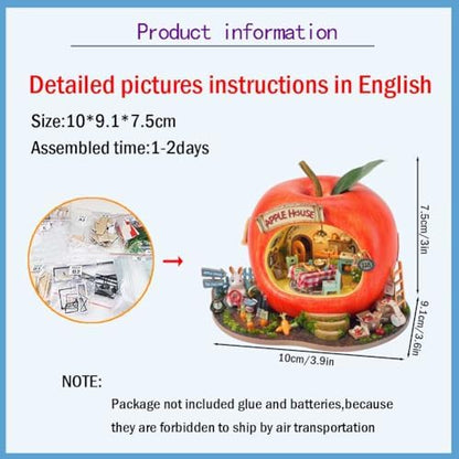 Mini Dollhouse Kit DIY Wooden Assembly Mini Forest Fruit Series Little House Building Model Adult Assembly Kit Creative Home Decor (Little Rabbit Apple Shop)