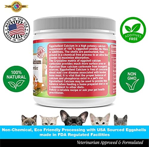 Calcium for Dogs and Cats - Fine Eggshell Powder - Strong Hip & Joint Supplement for Dogs and Cats- Dietary Supplement - No Additives - Pet's Friend Eggshellent Calcium 6oz