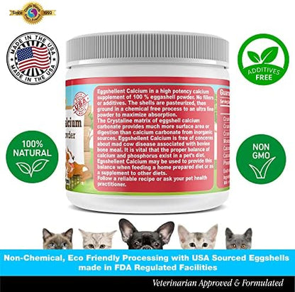 Calcium for Dogs and Cats - Fine Eggshell Powder - Strong Hip & Joint Supplement for Dogs and Cats- Dietary Supplement - No Additives - Pet's Friend Eggshellent Calcium 6oz