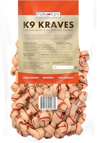 Pur Luv K9 Kraves Rawhide Free Bone Dog Treats, Chicken Flavor, Made with Real Chicken and Limited Ingredients, Healthy, Easily Digestible, Long Lasting, and High Protein Dog Treat, 20 Count