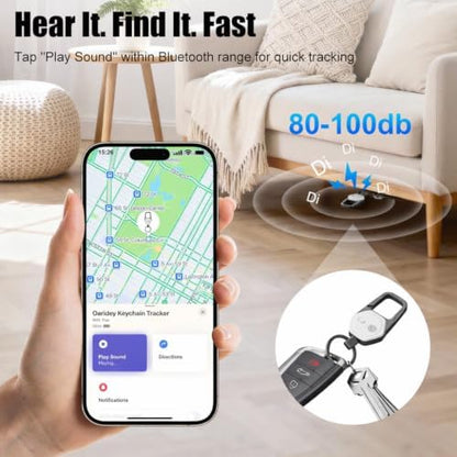 Oaridey Keychain, Works with Apple Find My, Carabiner Car Key Chain with GPS Tracker, Heavy Duty Key Finder for Luggage, Bags, Anti-Lost Key Tracker with 2-Year Battery Life, High-Precision, White