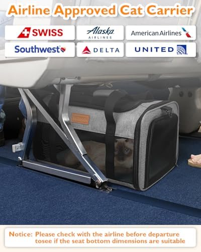 PETUX Airline Approved Pet Carrier for Small Cats up to 12 lb, Grey