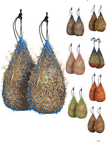 Majestic Ally 2 pcs Slow Feed 42” Hay Net for Horses, Strong Small 2x2” Holes, Nylon Rope Hanging, Adjustable Travel Feeder for Trailer and Stall, Simulates Grazing, Reduce Waste