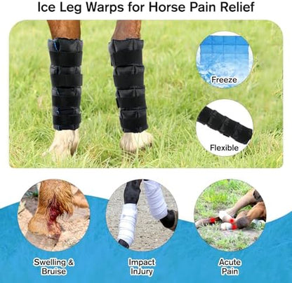 Ice Boots for Horses, Horse Ice Boots, Black & Blue, 4 Pack